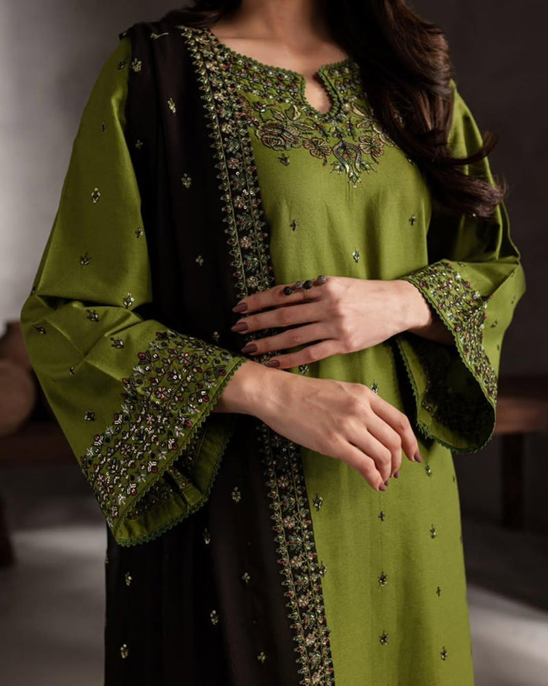 Green Embroidered 3-Piece Suit