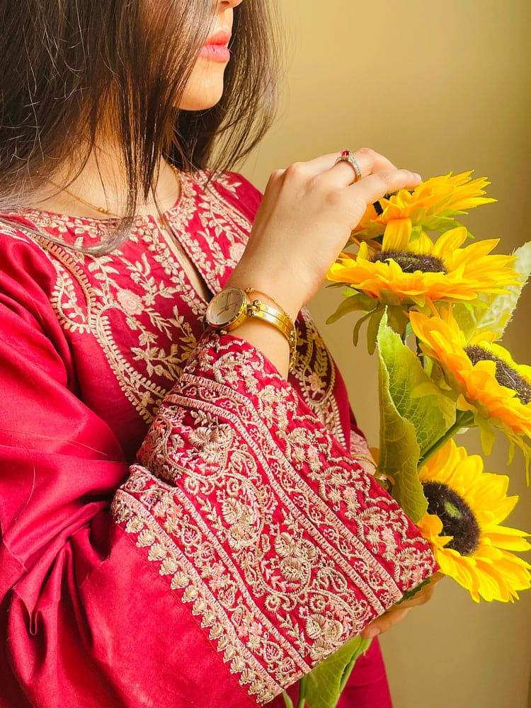 Crimson Maroon Embroidered 2-Piece Summer Lawn Co-ord Set VOL 1