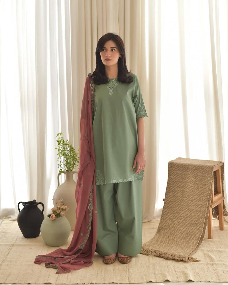 Sage Green Embroidered Lawn Suit