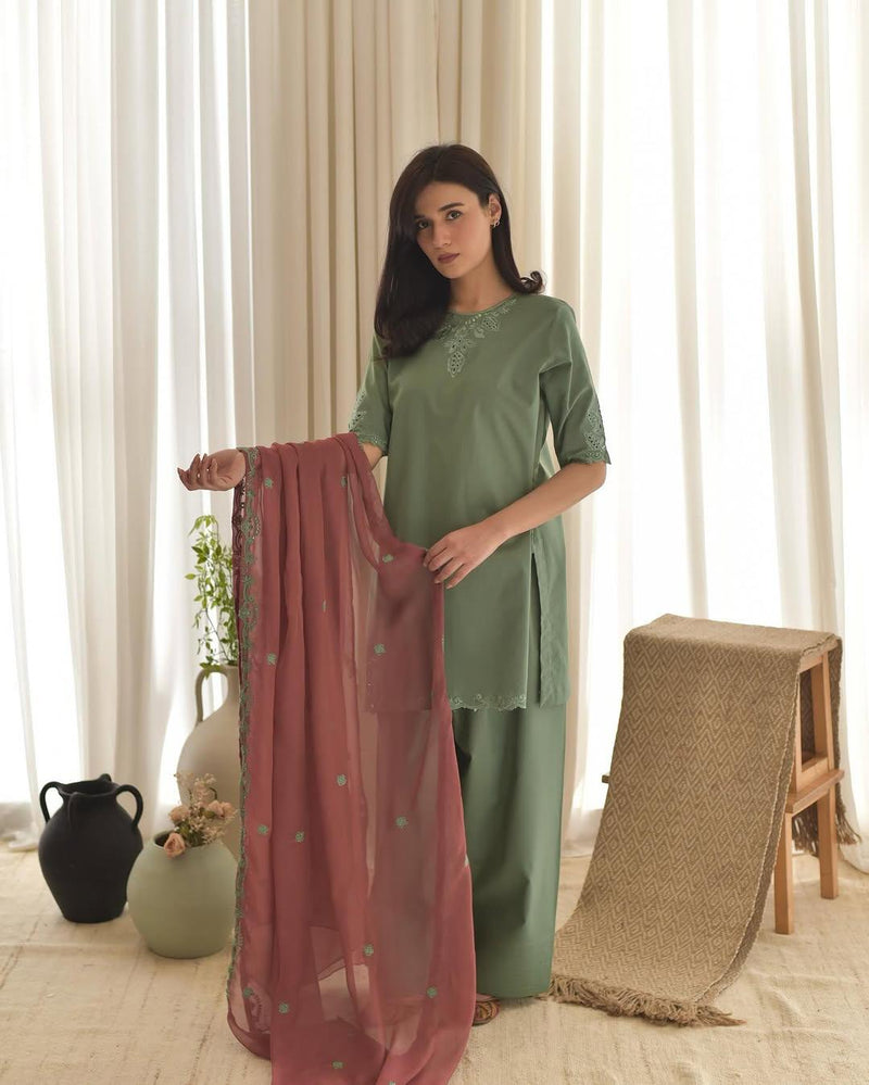 Sage Green Embroidered Lawn Suit