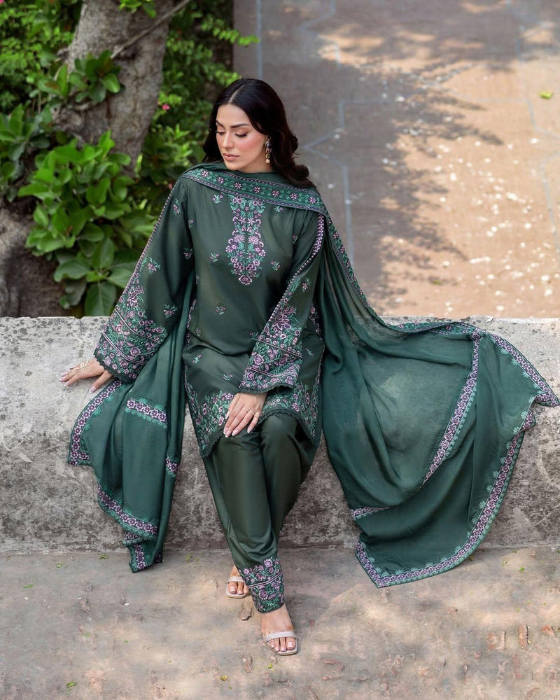 Emerald Floral Embroidered Suit