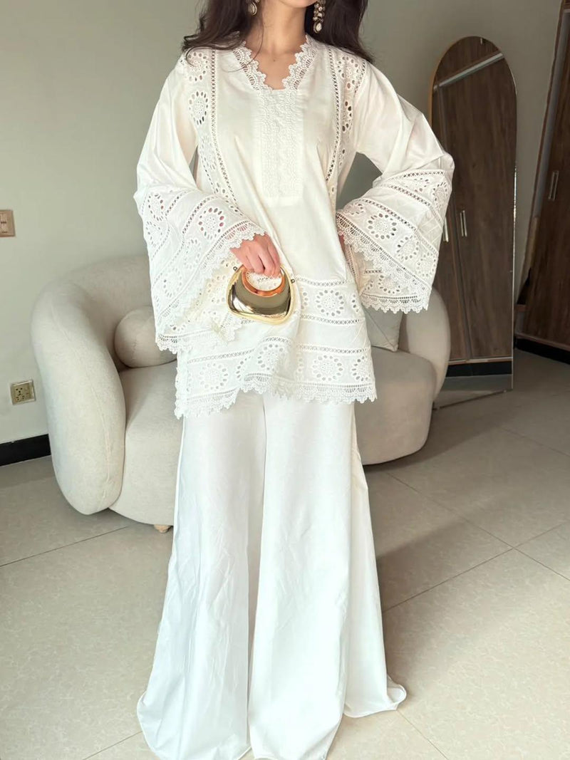 Ivory Chikankari Flapper Suit