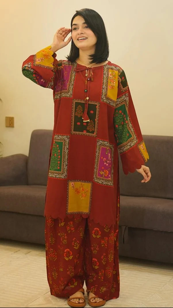 Khaddar Berry Co Ord Set