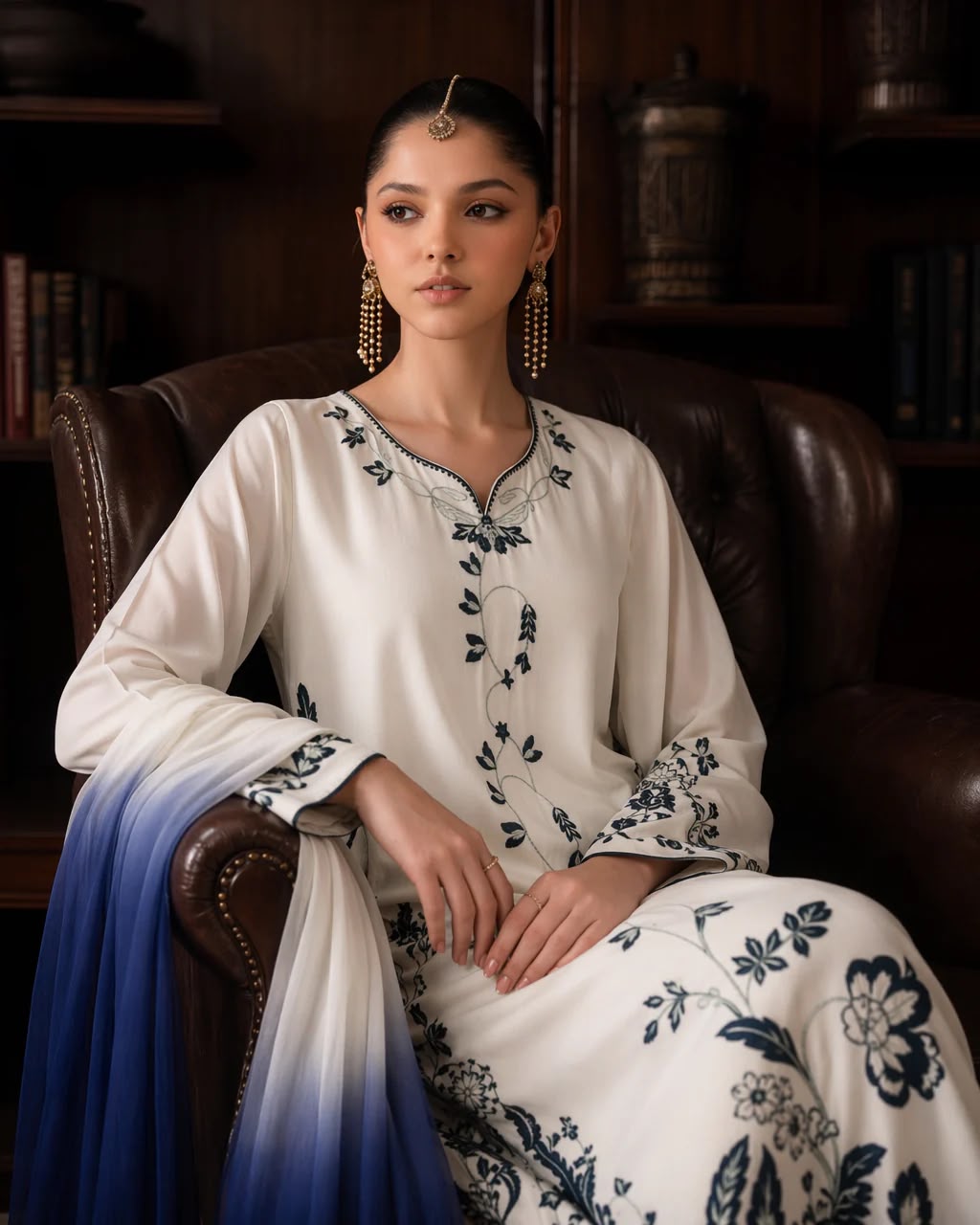 Ivory & Indigo Embroidered 3-Piece Linen Summer Suit VOL 2