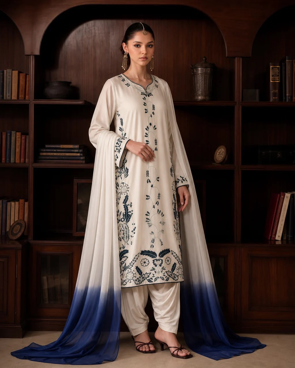 Ivory & Indigo Embroidered 3-Piece Linen Summer Suit VOL 2