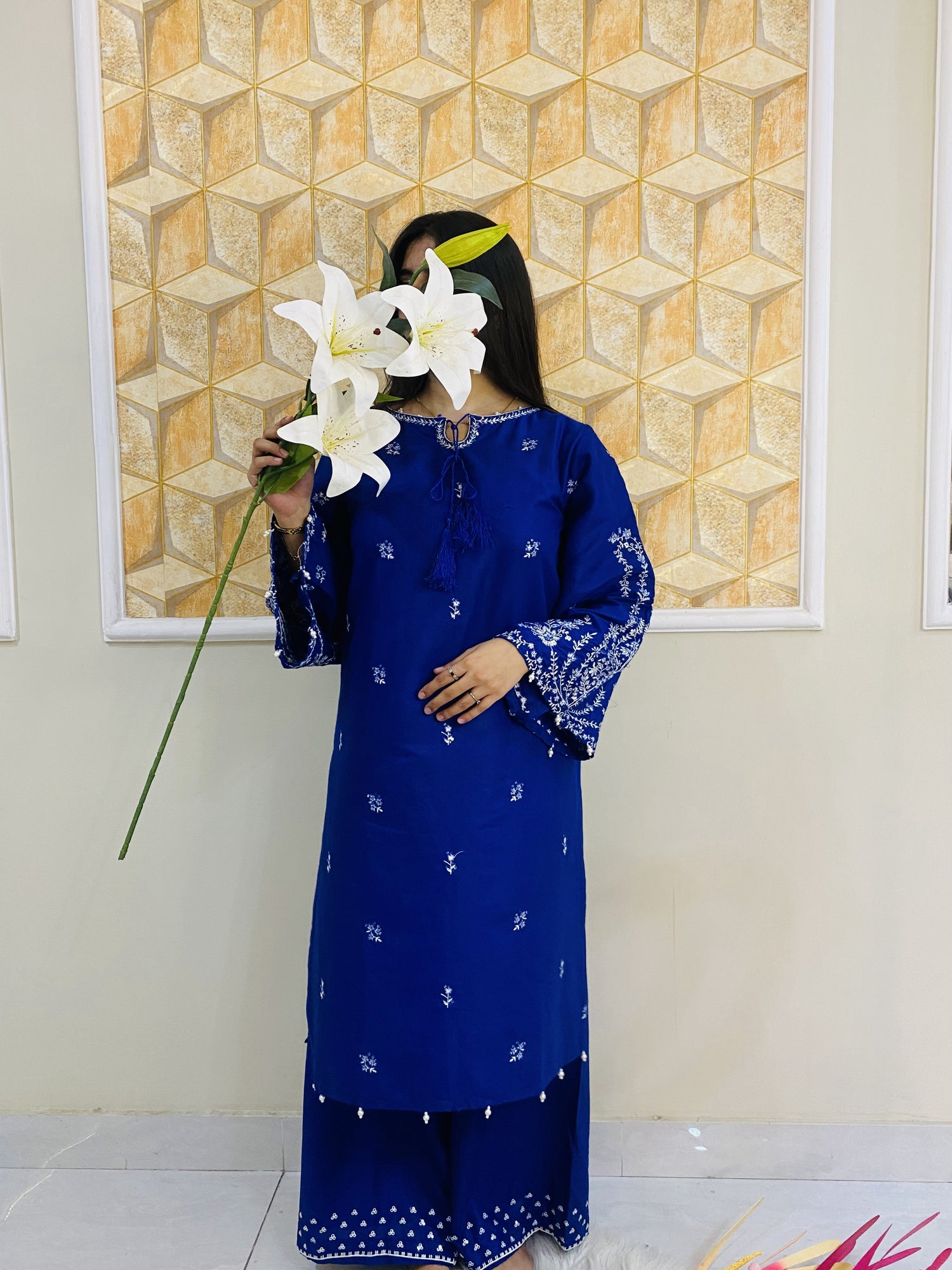 Royal Blue Embroidered 2-Piece Kurta & Palazzo Summer Set VOL 1