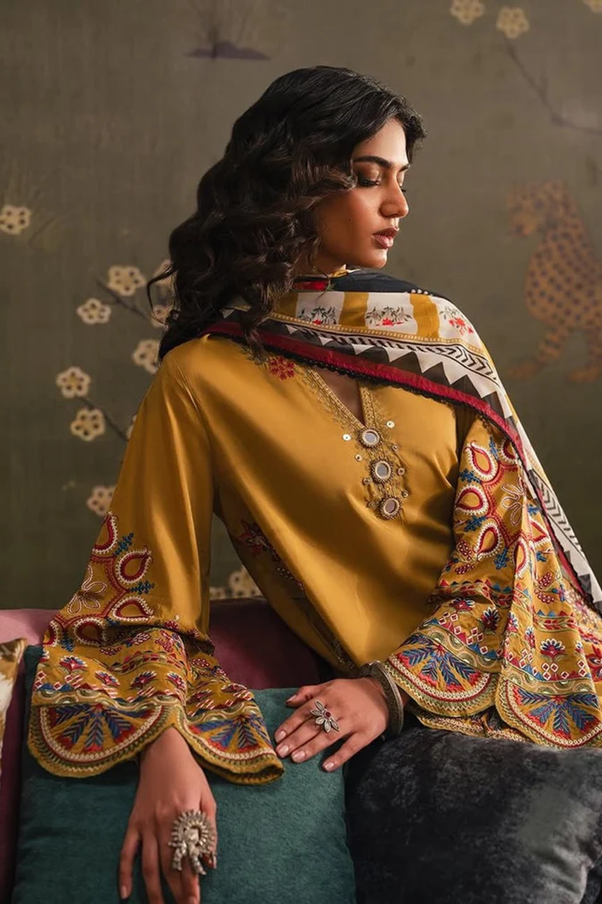 Mustard Embroidered Lawn Suit