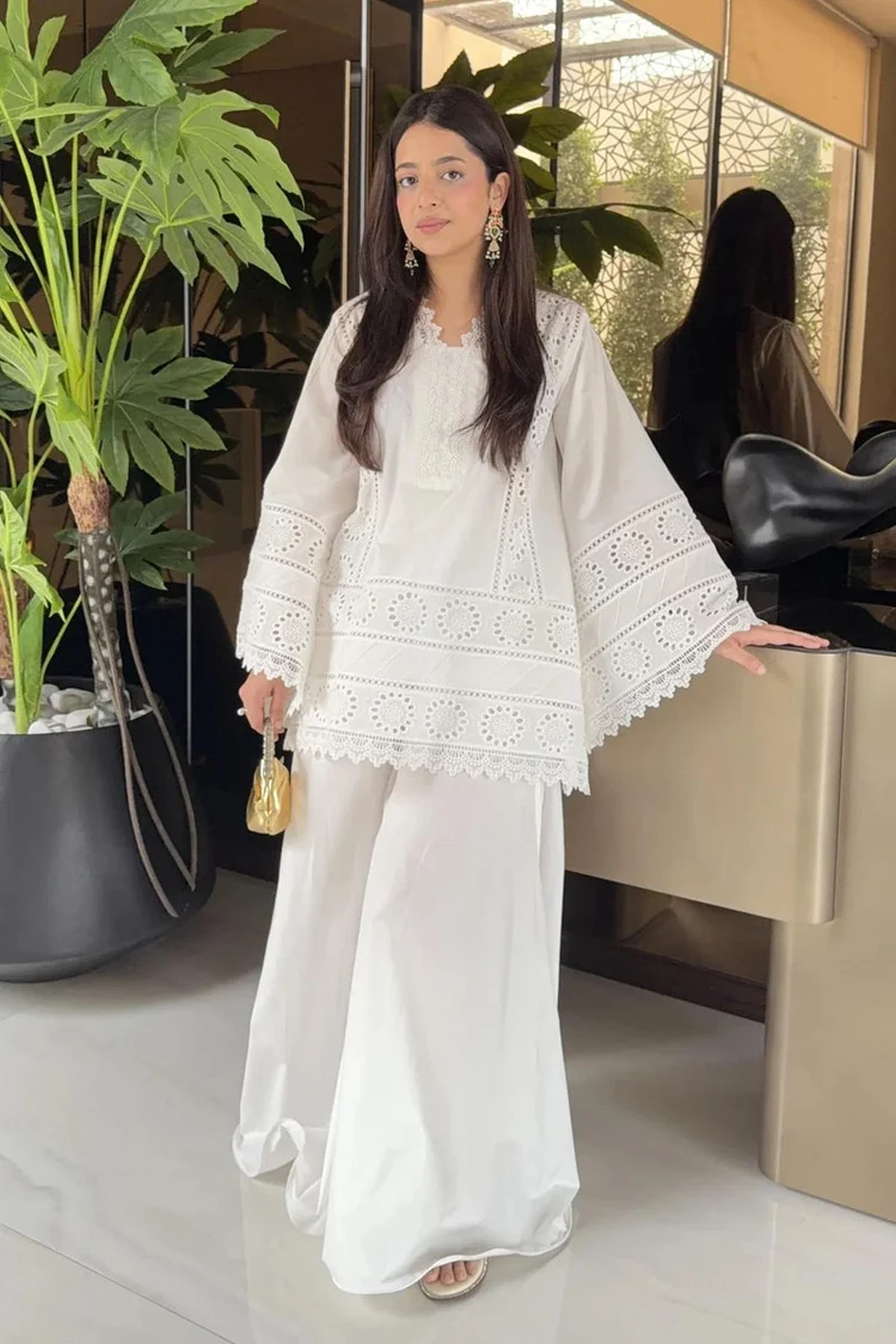 Ivory Chikankari Flapper Suit