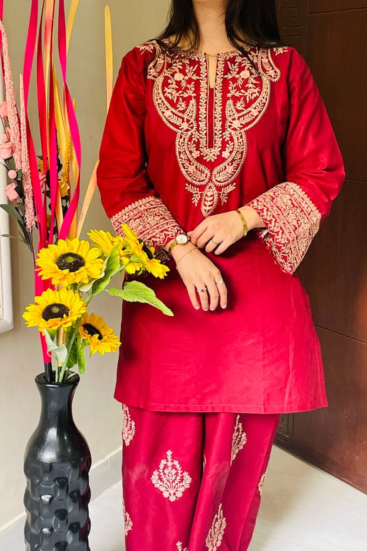 Crimson Maroon Embroidered 2-Piece Summer Lawn Co-ord Set VOL 1