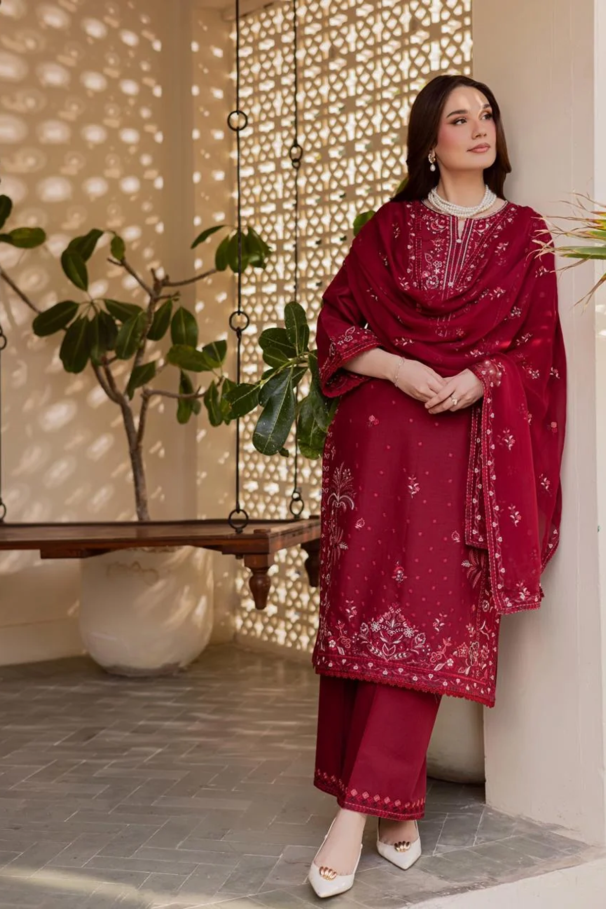 Maroon Heavy Embroidered Lawn Suit