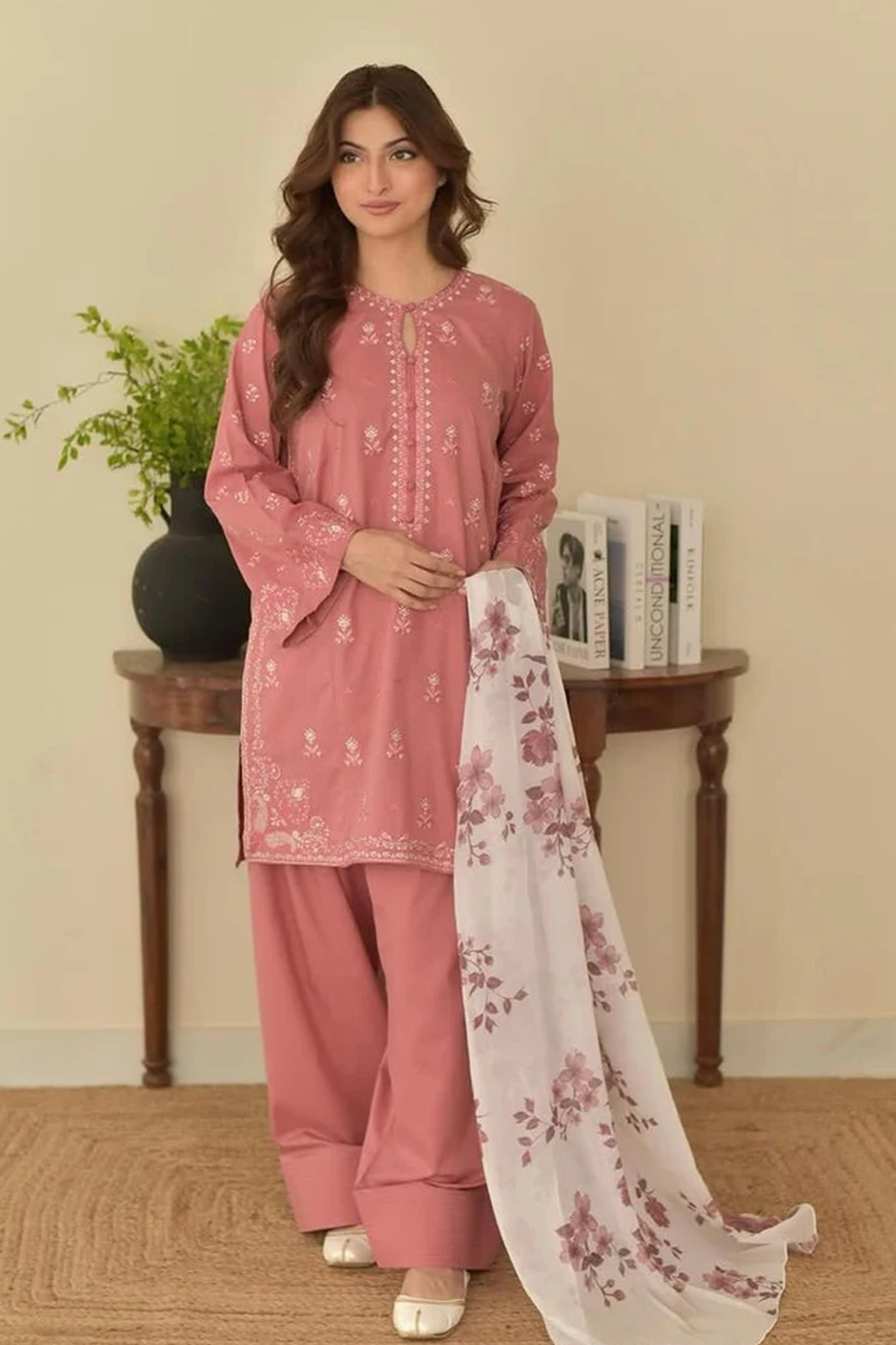 Dusty Pink Embroidered Lawn Suit