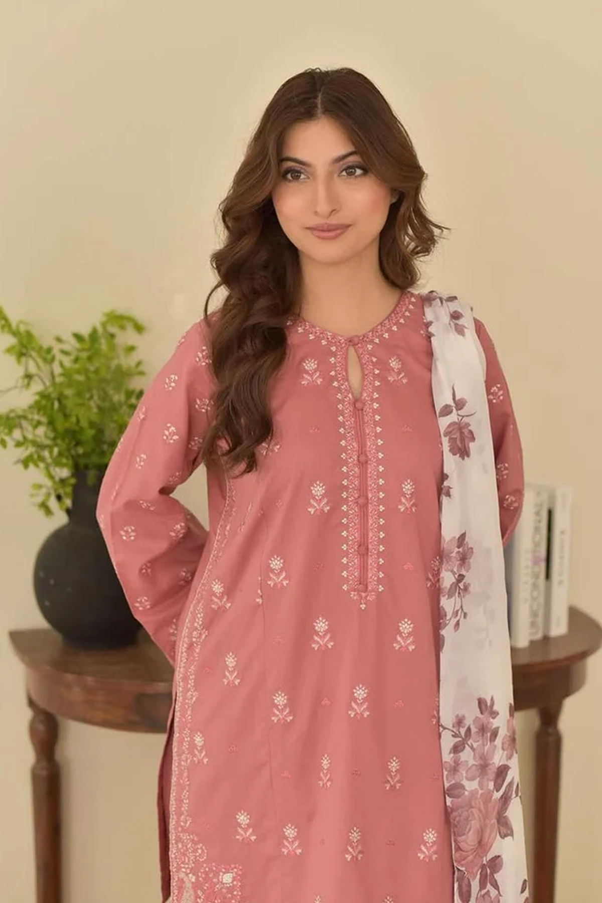 Dusty Pink Embroidered Lawn Suit