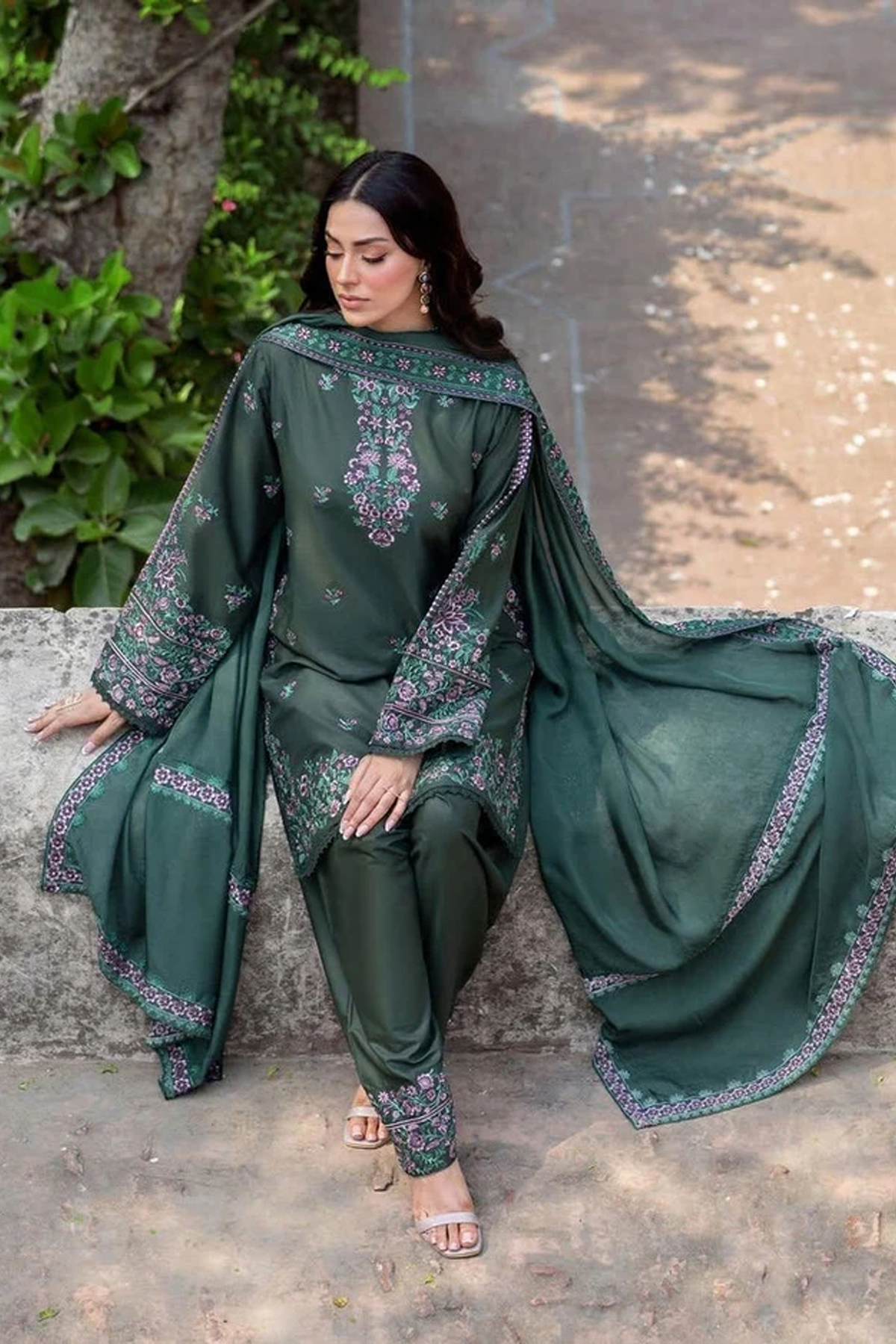 Emerald Floral Embroidered Suit