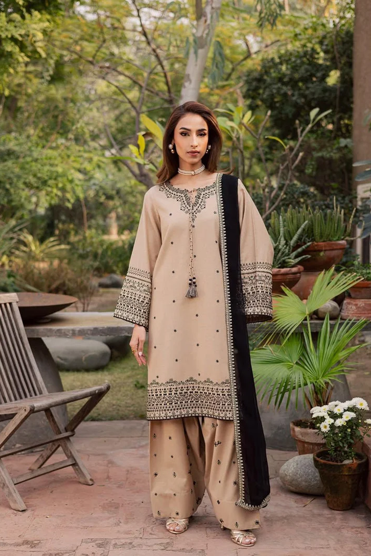 Beige Embroidered Lawn Suit
