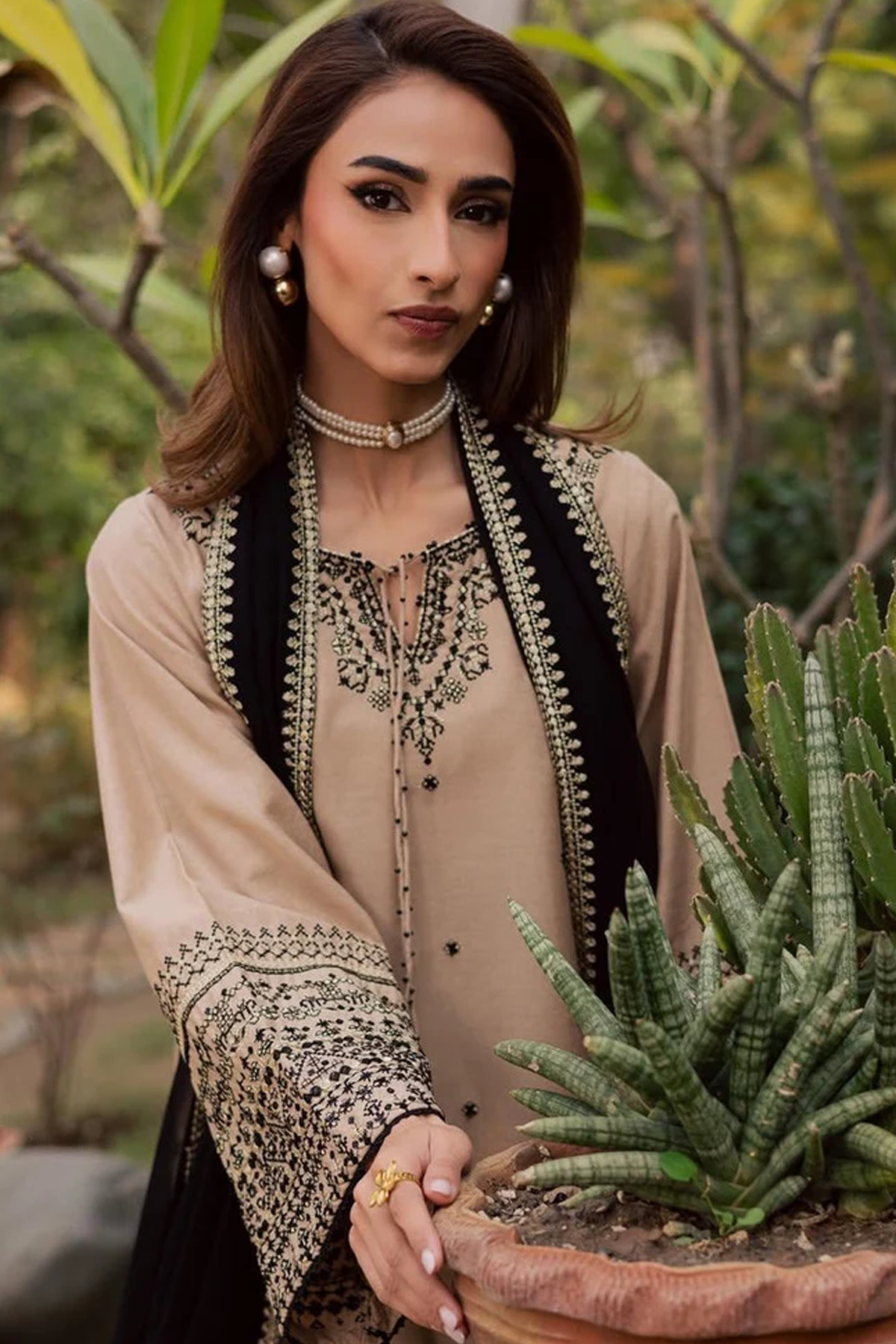 Beige Embroidered Lawn Suit