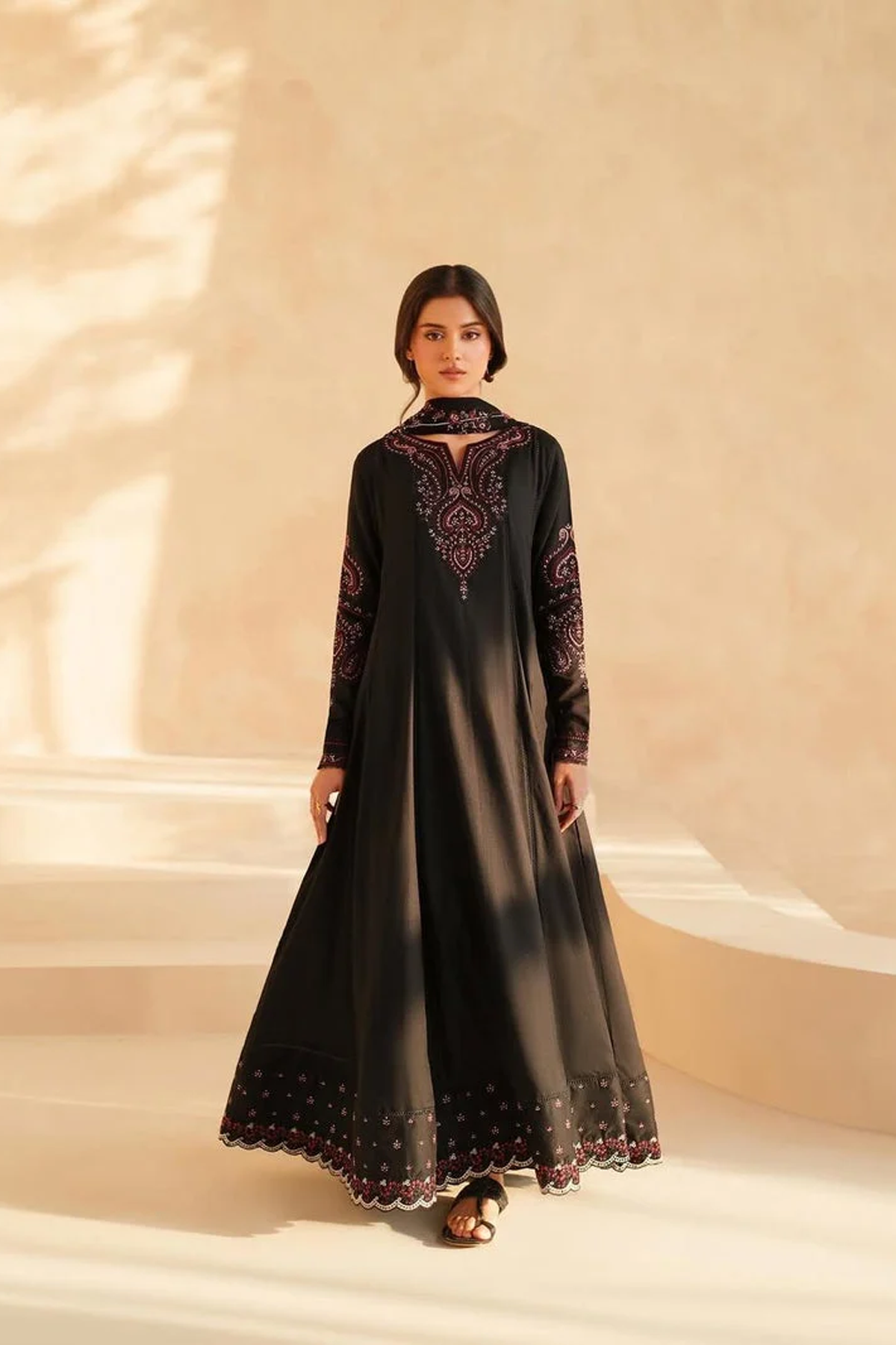 Black Embroidered Maxi Suit