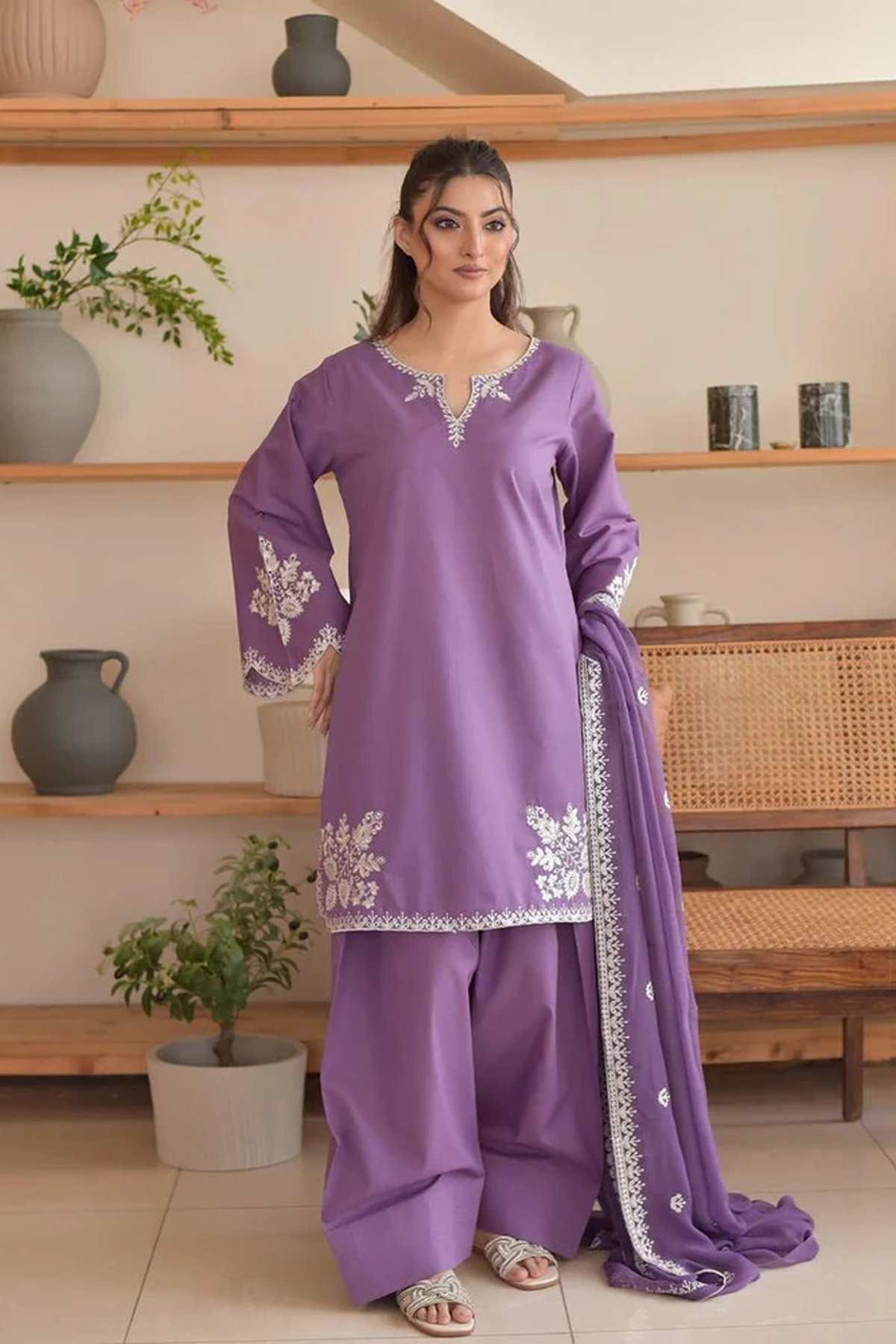 Purple Embroidered Lawn Suit