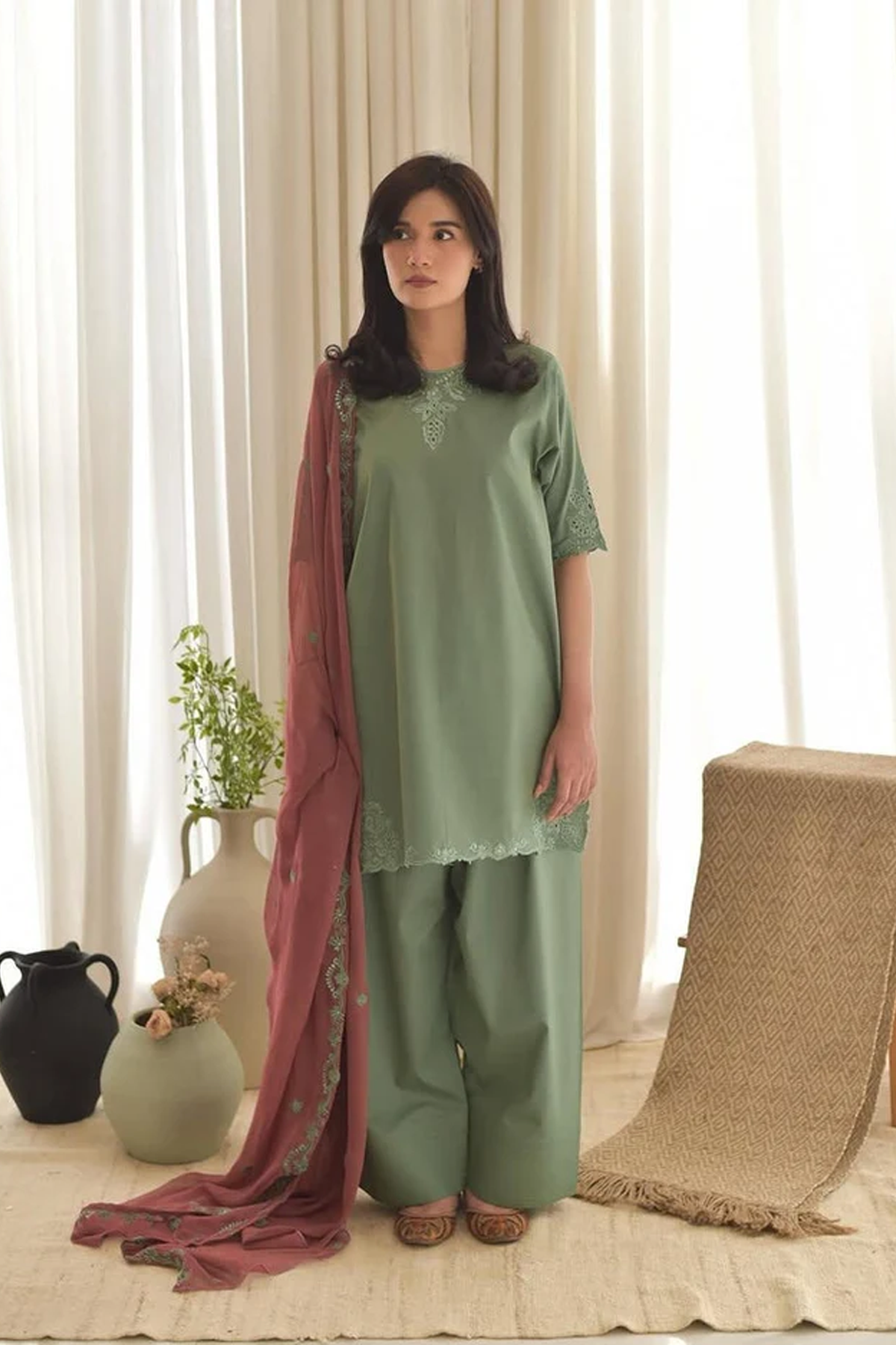Sage Green Embroidered Lawn Suit