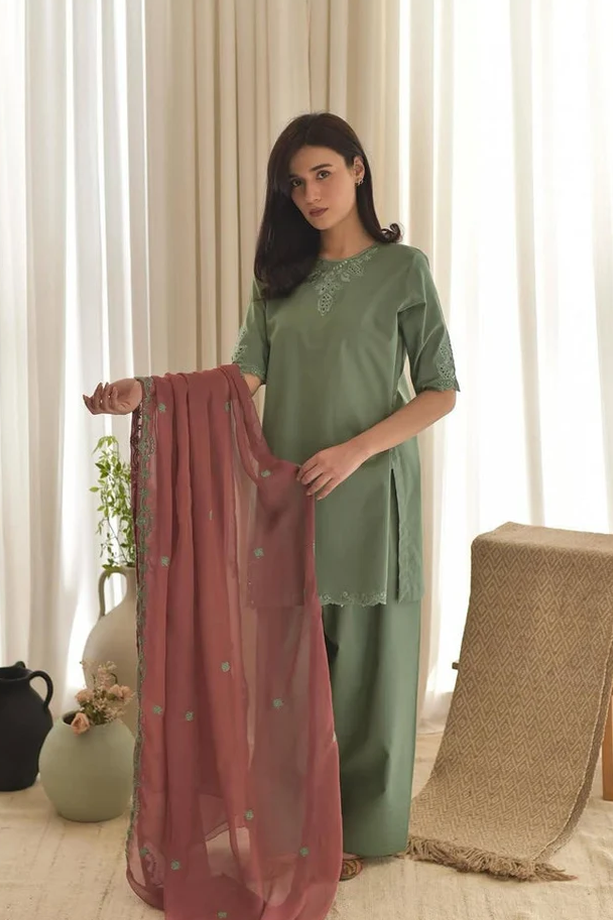 Sage Green Embroidered Lawn Suit