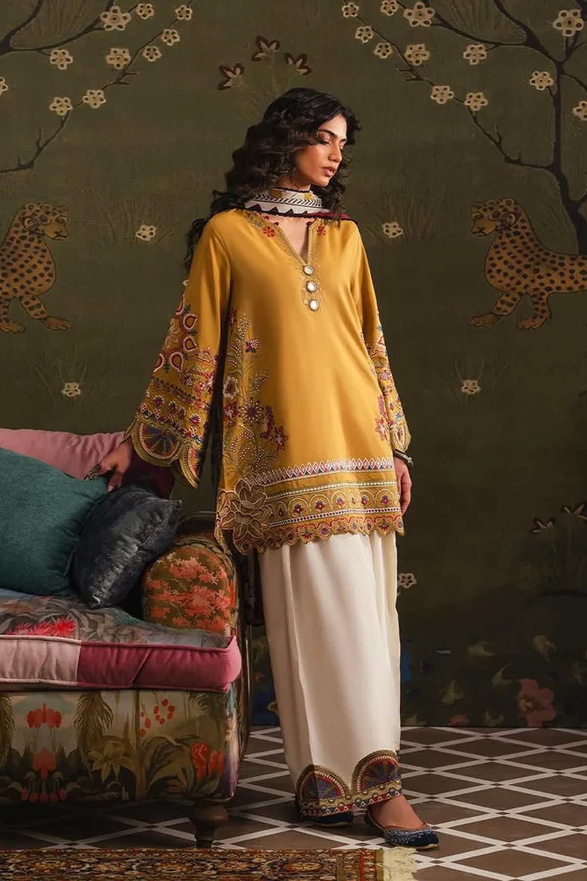 Mustard Embroidered Lawn Suit