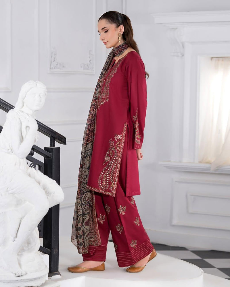 Maroon Embroidered Lawn Suit