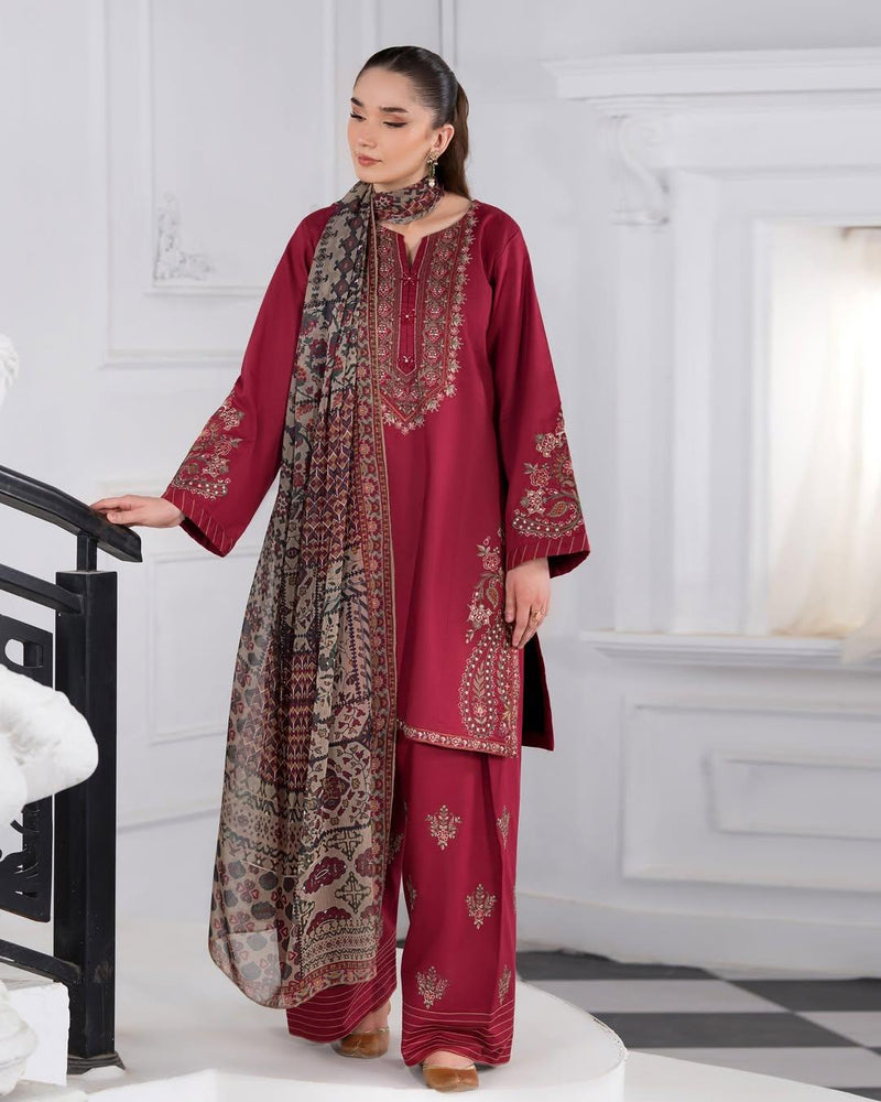 Maroon Embroidered Lawn Suit