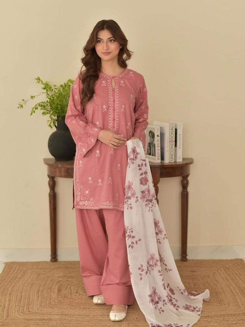 Dusty Pink Embroidered Lawn Suit
