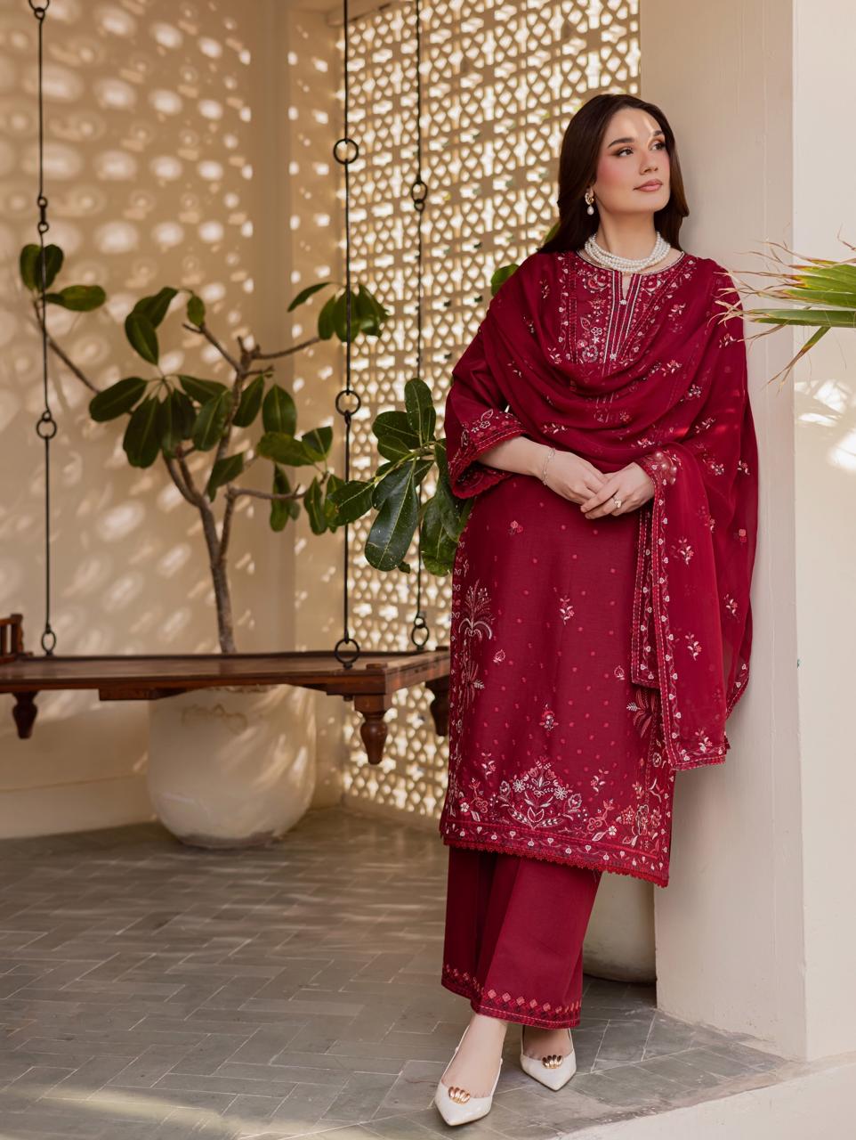 Maroon Heavy Embroidered Lawn Suit