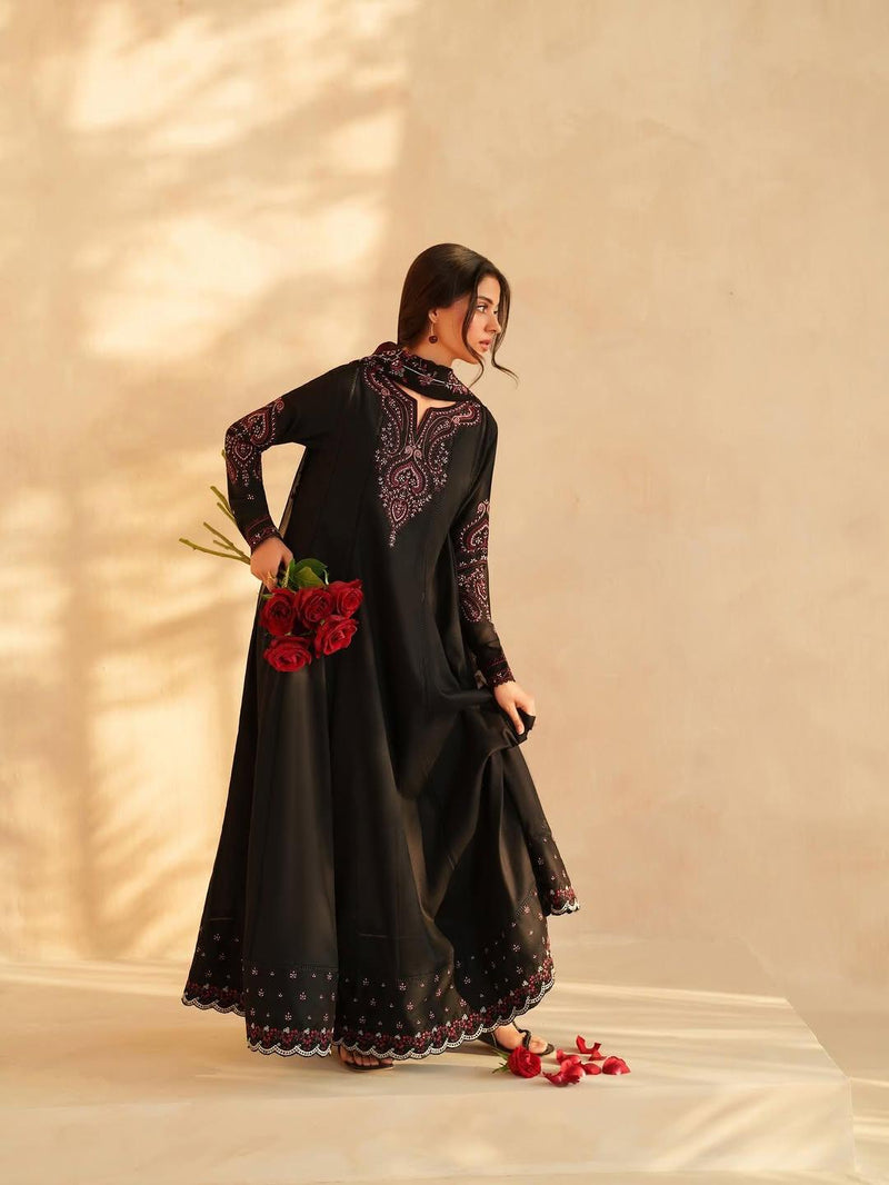 Black Embroidered Maxi Suit