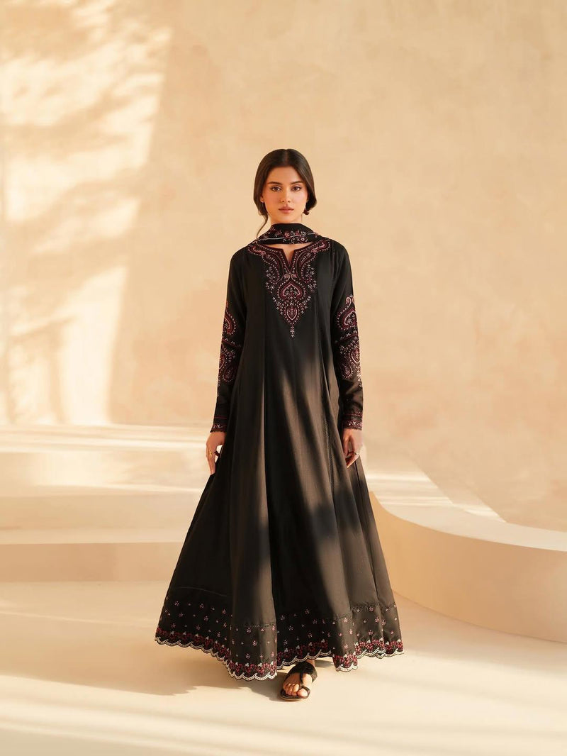 Black Embroidered Maxi Suit