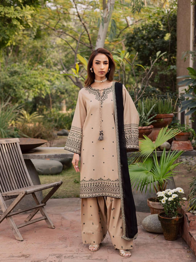Beige Embroidered Lawn Suit
