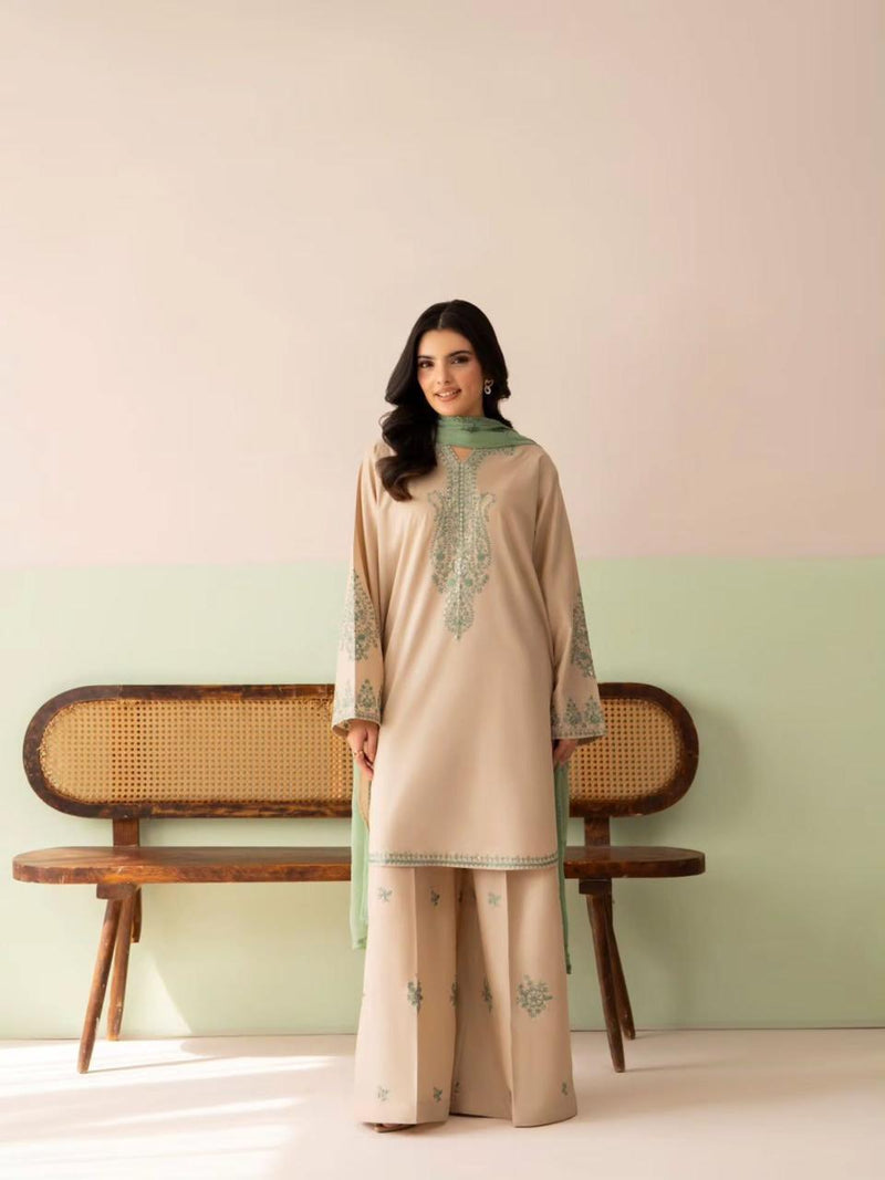 Beige Embroidered Lawn Suit