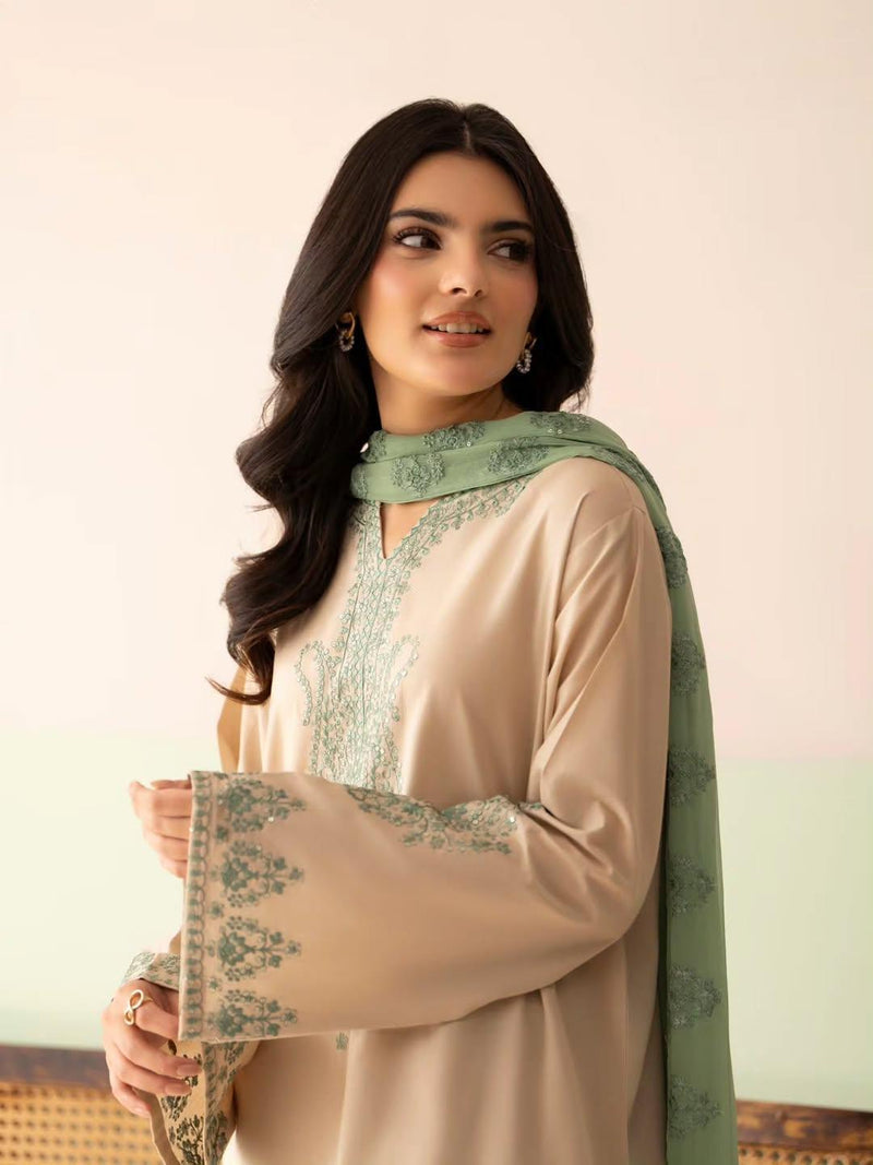 Beige Embroidered Lawn Suit