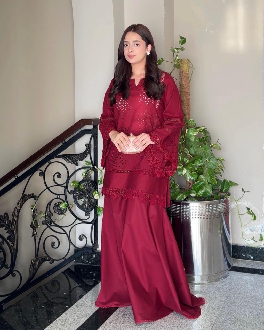 Maroon Chikankari Flapper Suit