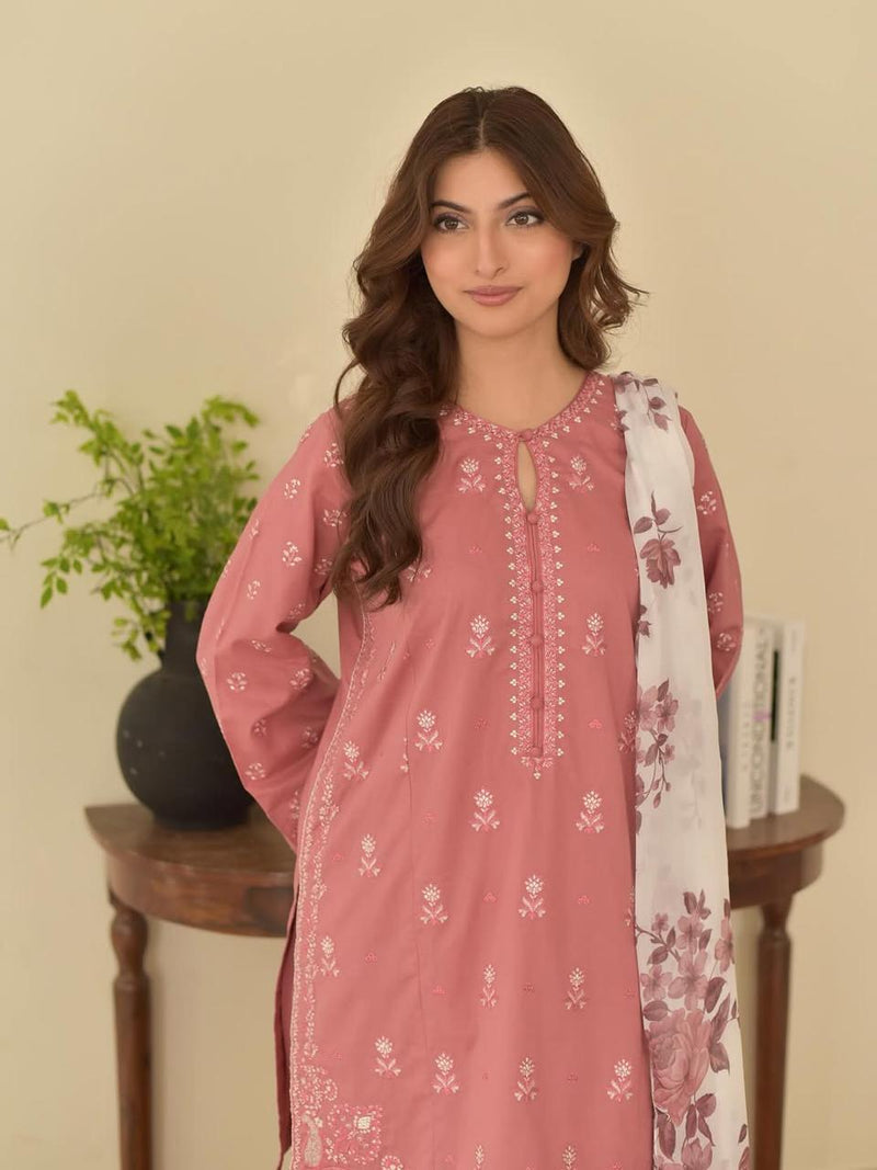 Dusty Pink Embroidered Lawn Suit