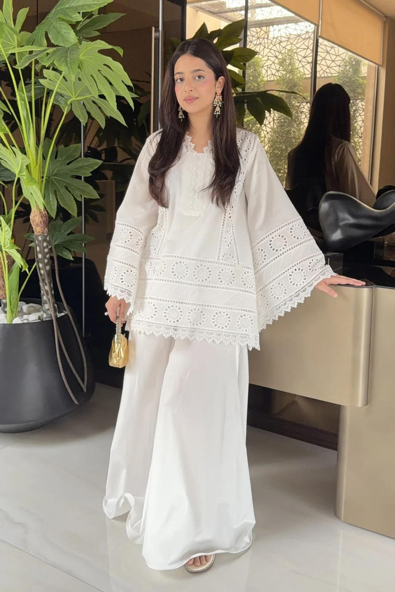 Ivory Chikankari Flapper Suit