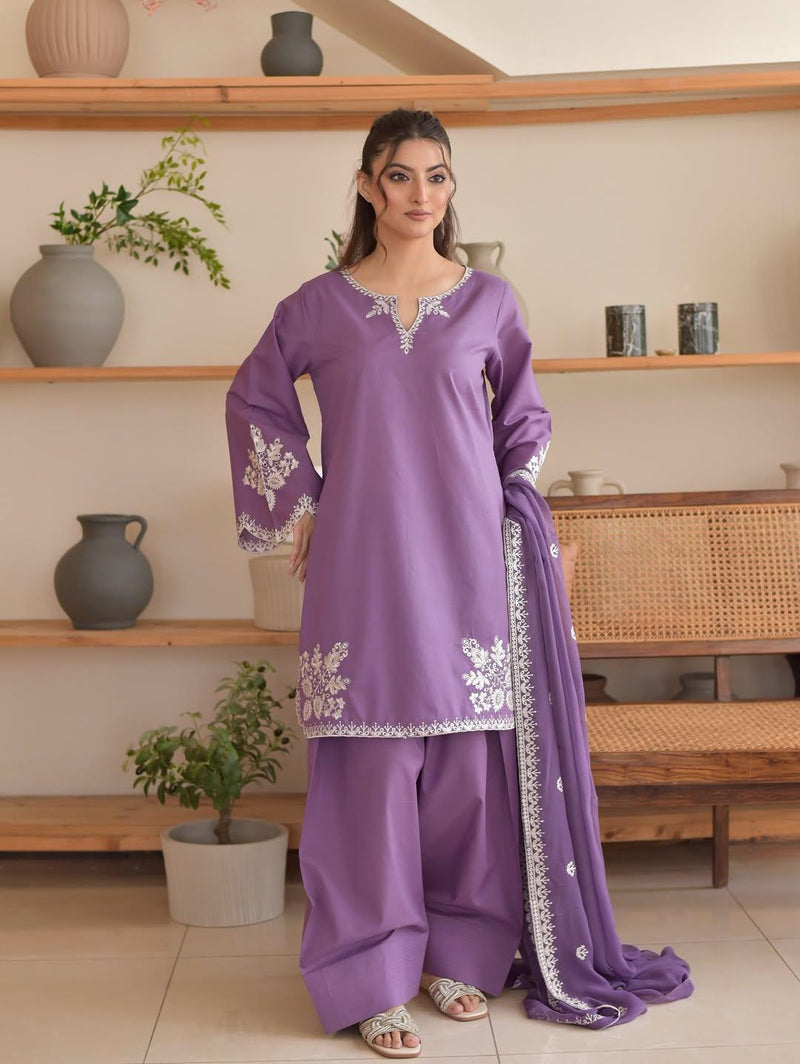 Purple Embroidered Lawn Suit