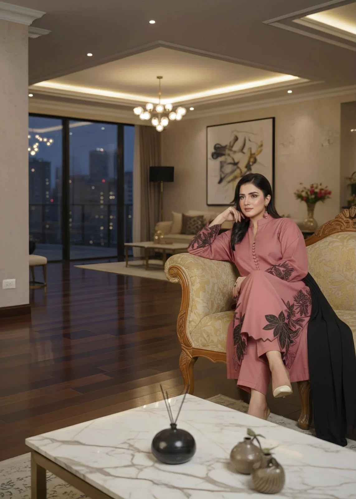 Tea Rose Pink Embroidered 3-Piece Linen Suit VOL 2