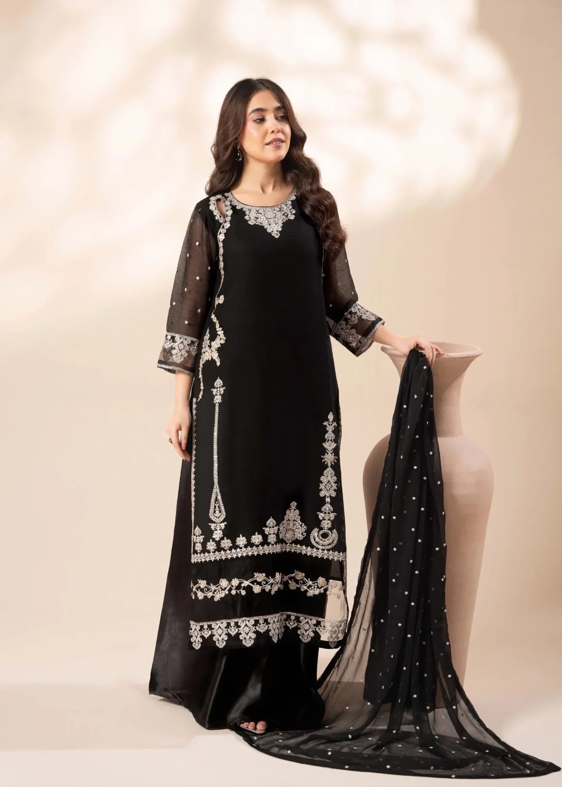 Midnight Black Embroidered 3-Piece Chiffon Suit VOL 2