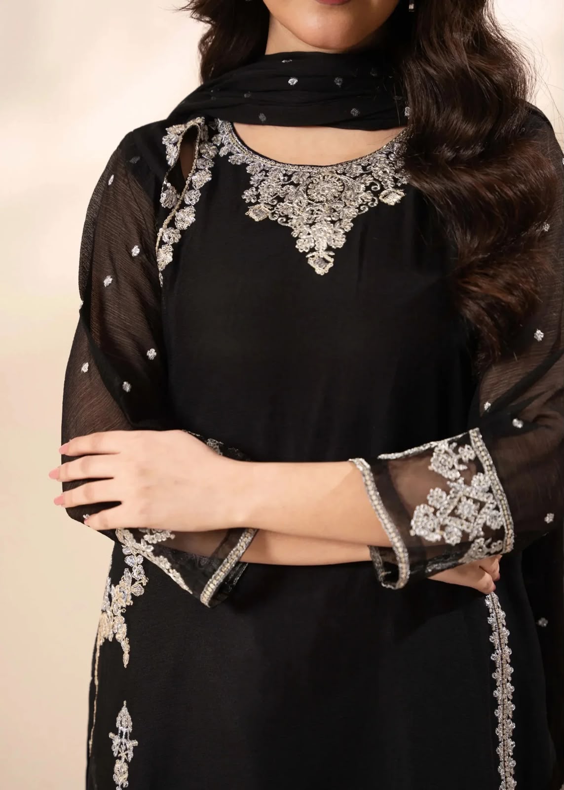 Midnight Black Embroidered 3-Piece Chiffon Suit VOL 2